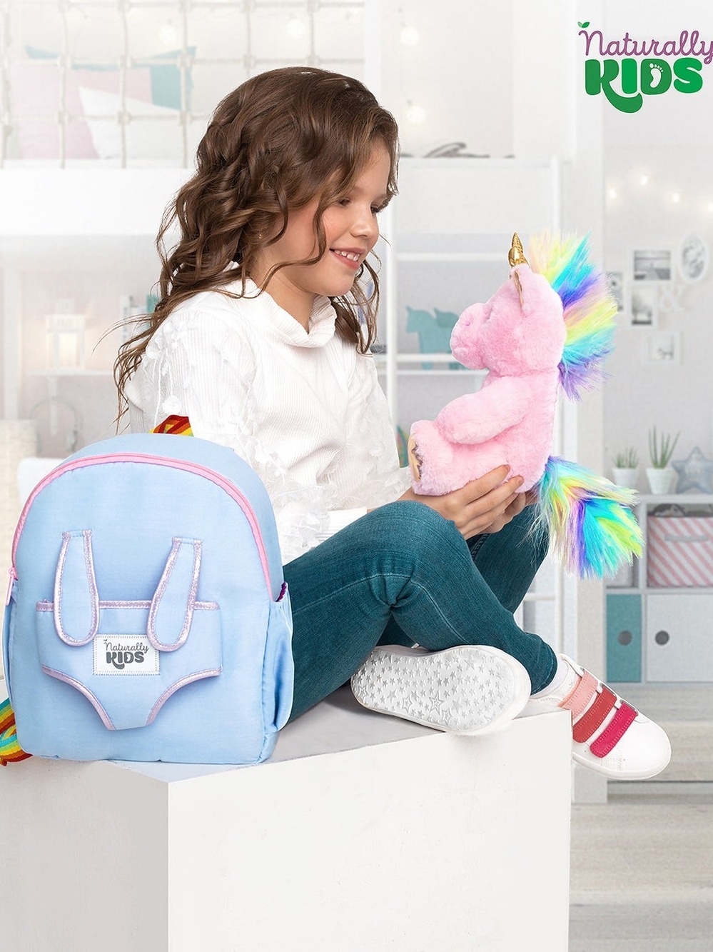 NATURALLY Toddler Blue Pink Rainbow Straps - Carrier Backpack